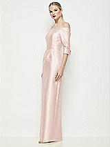 Side View Thumbnail - Blush Off-the-Shoulder 3/4 Sleeve Column Satin Maxi Dress