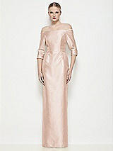 Front View Thumbnail - Cameo Off-the-Shoulder 3/4 Sleeve Column Satin Maxi Dress