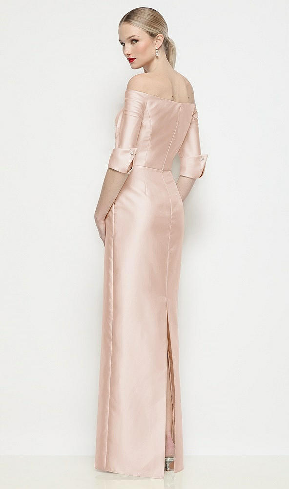 Back View - Cameo Off-the-Shoulder 3/4 Sleeve Column Satin Maxi Dress