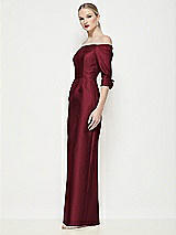 Side View Thumbnail - Cabernet Off-the-Shoulder 3/4 Sleeve Column Satin Maxi Dress