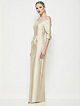 Side View Thumbnail - Champagne Off-the-Shoulder 3/4 Sleeve Column Satin Maxi Dress