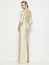 Rear View Thumbnail - Champagne Off-the-Shoulder 3/4 Sleeve Column Satin Maxi Dress