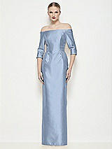 Front View Thumbnail - Cloudy Off-the-Shoulder 3/4 Sleeve Column Satin Maxi Dress