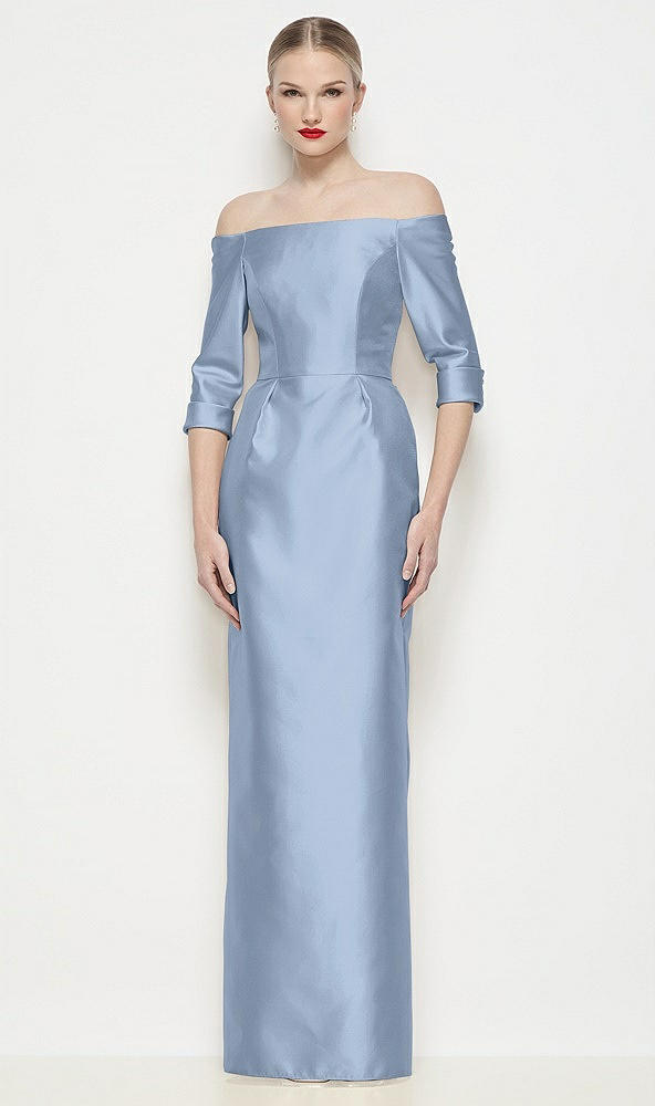 Front View - Cloudy Off-the-Shoulder 3/4 Sleeve Column Satin Maxi Dress