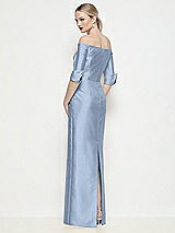 Rear View Thumbnail - Cloudy Off-the-Shoulder 3/4 Sleeve Column Satin Maxi Dress