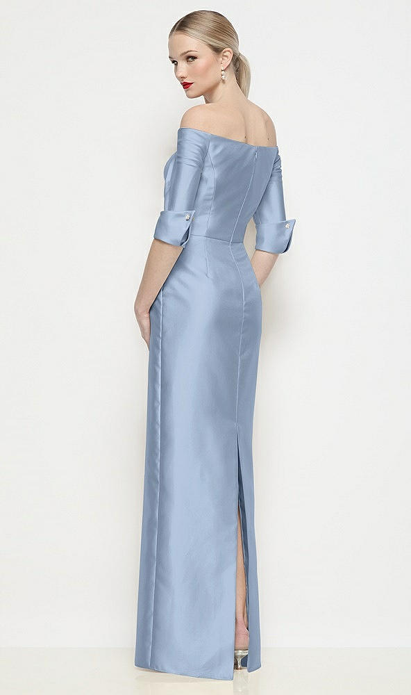 Back View - Cloudy Off-the-Shoulder 3/4 Sleeve Column Satin Maxi Dress