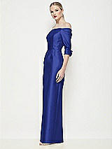 Side View Thumbnail - Cobalt Blue Off-the-Shoulder 3/4 Sleeve Column Satin Maxi Dress