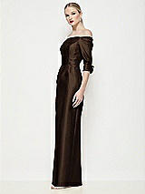 Side View Thumbnail - Espresso Off-the-Shoulder 3/4 Sleeve Column Satin Maxi Dress