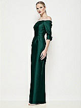Side View Thumbnail - Evergreen Off-the-Shoulder 3/4 Sleeve Column Satin Maxi Dress