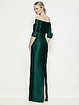 Rear View Thumbnail - Evergreen Off-the-Shoulder 3/4 Sleeve Column Satin Maxi Dress