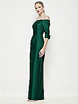 Side View Thumbnail - Hunter Green Off-the-Shoulder 3/4 Sleeve Column Satin Maxi Dress