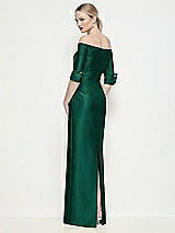 Rear View Thumbnail - Hunter Green Off-the-Shoulder 3/4 Sleeve Column Satin Maxi Dress