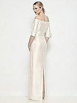 Rear View Thumbnail - Ivory Off-the-Shoulder 3/4 Sleeve Column Satin Maxi Dress
