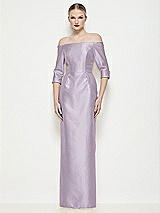 Front View Thumbnail - Lilac Haze Off-the-Shoulder 3/4 Sleeve Column Satin Maxi Dress