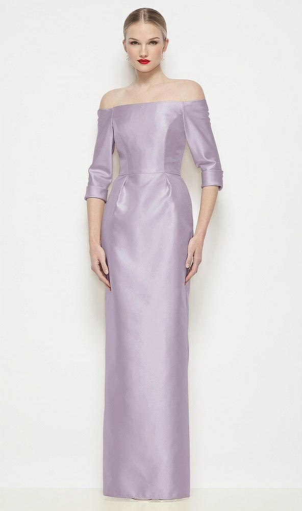 Front View - Lilac Haze Off-the-Shoulder 3/4 Sleeve Column Satin Maxi Dress