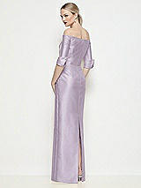 Rear View Thumbnail - Lilac Haze Off-the-Shoulder 3/4 Sleeve Column Satin Maxi Dress