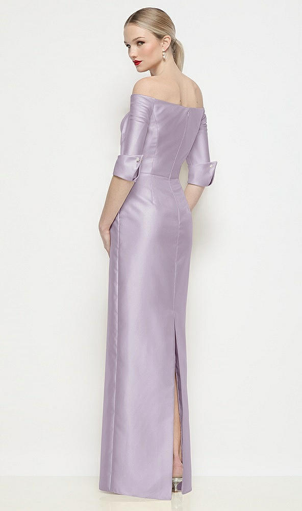 Back View - Lilac Haze Off-the-Shoulder 3/4 Sleeve Column Satin Maxi Dress