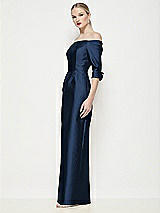 Side View Thumbnail - Midnight Navy Off-the-Shoulder 3/4 Sleeve Column Satin Maxi Dress