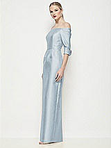 Side View Thumbnail - Mist Off-the-Shoulder 3/4 Sleeve Column Satin Maxi Dress