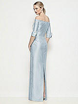 Rear View Thumbnail - Mist Off-the-Shoulder 3/4 Sleeve Column Satin Maxi Dress