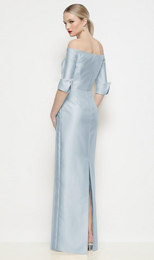 Back View - Mist Off-the-Shoulder 3/4 Sleeve Column Satin Maxi Dress