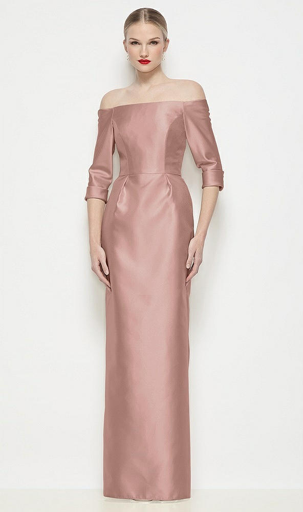 Front View - Neu Nude Off-the-Shoulder 3/4 Sleeve Column Satin Maxi Dress