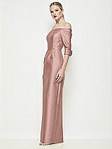 Side View Thumbnail - Neu Nude Off-the-Shoulder 3/4 Sleeve Column Satin Maxi Dress