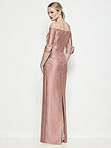 Rear View Thumbnail - Neu Nude Off-the-Shoulder 3/4 Sleeve Column Satin Maxi Dress