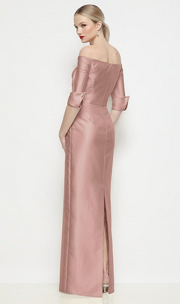 Back View - Neu Nude Off-the-Shoulder 3/4 Sleeve Column Satin Maxi Dress