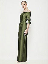 Side View Thumbnail - Olive Green Off-the-Shoulder 3/4 Sleeve Column Satin Maxi Dress