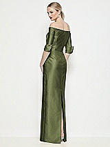 Rear View Thumbnail - Olive Green Off-the-Shoulder 3/4 Sleeve Column Satin Maxi Dress