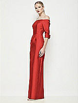 Side View Thumbnail - Poppy Red Off-the-Shoulder 3/4 Sleeve Column Satin Maxi Dress