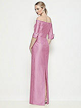 Rear View Thumbnail - Powder Pink Off-the-Shoulder 3/4 Sleeve Column Satin Maxi Dress
