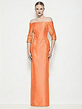 Front View Thumbnail - Portofino Orange Off-the-Shoulder 3/4 Sleeve Column Satin Maxi Dress