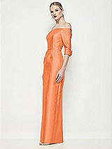 Side View Thumbnail - Portofino Orange Off-the-Shoulder 3/4 Sleeve Column Satin Maxi Dress