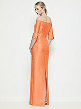 Rear View Thumbnail - Portofino Orange Off-the-Shoulder 3/4 Sleeve Column Satin Maxi Dress