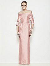 Front View Thumbnail - Rose Off-the-Shoulder 3/4 Sleeve Column Satin Maxi Dress