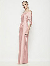 Side View Thumbnail - Rose Off-the-Shoulder 3/4 Sleeve Column Satin Maxi Dress