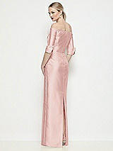 Rear View Thumbnail - Rose Off-the-Shoulder 3/4 Sleeve Column Satin Maxi Dress