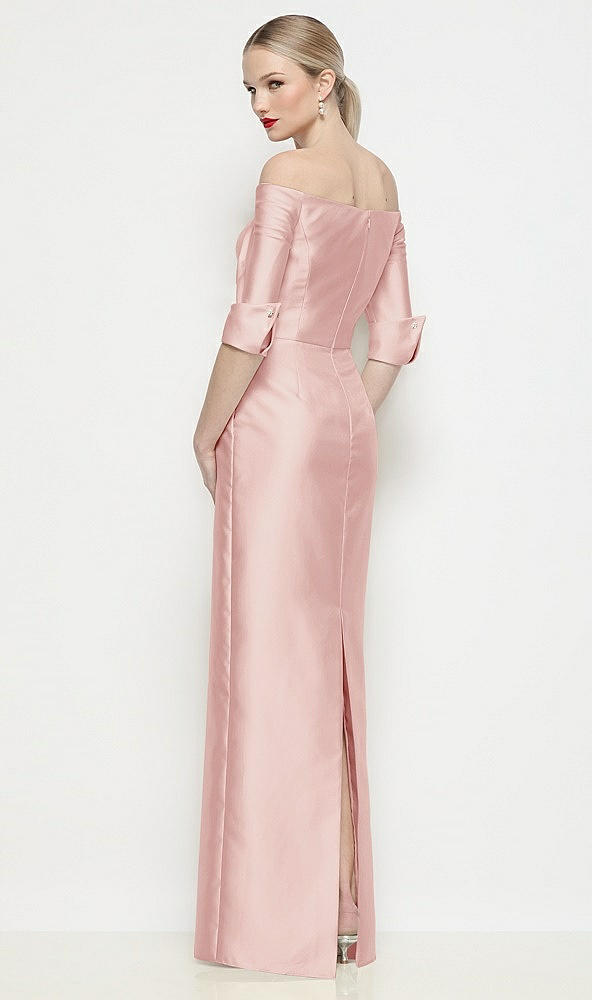Back View - Rose Off-the-Shoulder 3/4 Sleeve Column Satin Maxi Dress