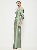 Side View Thumbnail - Sage Off-the-Shoulder 3/4 Sleeve Column Satin Maxi Dress