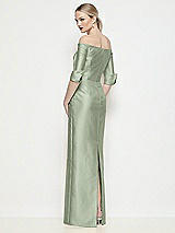Rear View Thumbnail - Sage Off-the-Shoulder 3/4 Sleeve Column Satin Maxi Dress