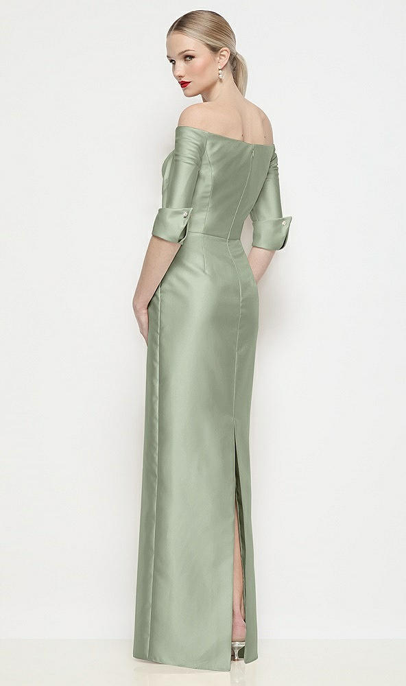 Back View - Sage Off-the-Shoulder 3/4 Sleeve Column Satin Maxi Dress