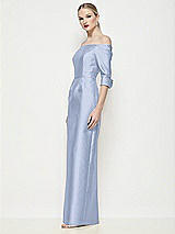 Side View Thumbnail - Sky Blue Off-the-Shoulder 3/4 Sleeve Column Satin Maxi Dress