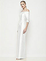 Side View Thumbnail - White Off-the-Shoulder 3/4 Sleeve Column Satin Maxi Dress