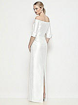 Rear View Thumbnail - White Off-the-Shoulder 3/4 Sleeve Column Satin Maxi Dress