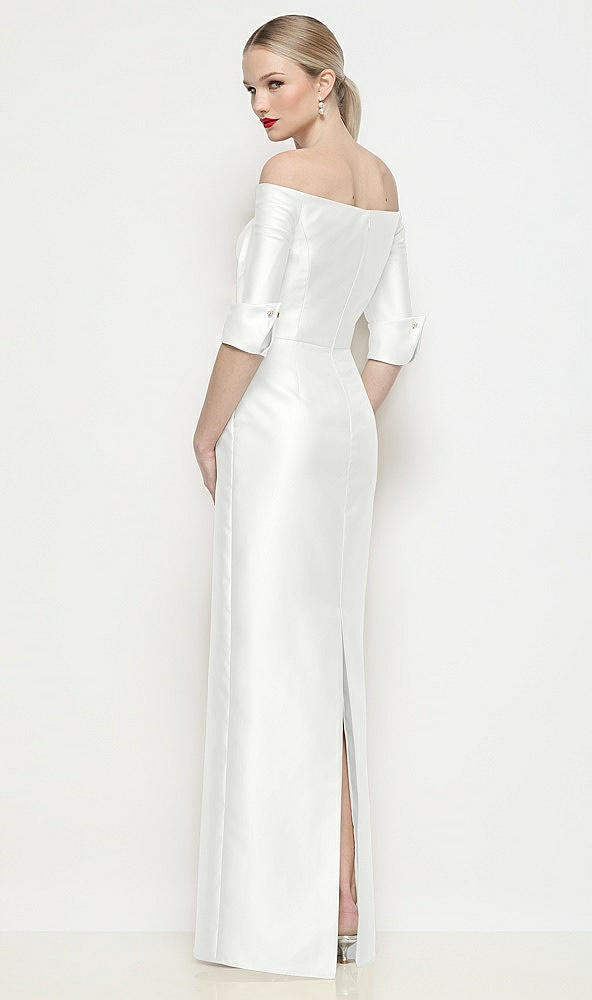 Back View - White Off-the-Shoulder 3/4 Sleeve Column Satin Maxi Dress