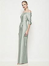 Side View Thumbnail - Willow Green Off-the-Shoulder 3/4 Sleeve Column Satin Maxi Dress