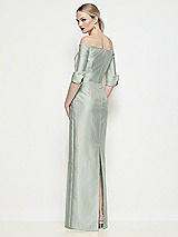 Rear View Thumbnail - Willow Green Off-the-Shoulder 3/4 Sleeve Column Satin Maxi Dress
