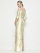Rear View Thumbnail - Butter Yellow Floral Off-the-Shoulder 3/4 Sleeve Satin Floral Maxi Dress with Column Skirt